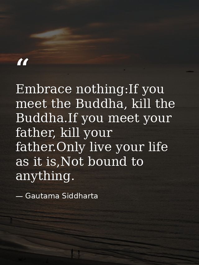 Embrace nothing:If you meet the Buddha, kill the Buddha.If you meet your father, kill your father.Only live your life as — Gautama Siddharta
