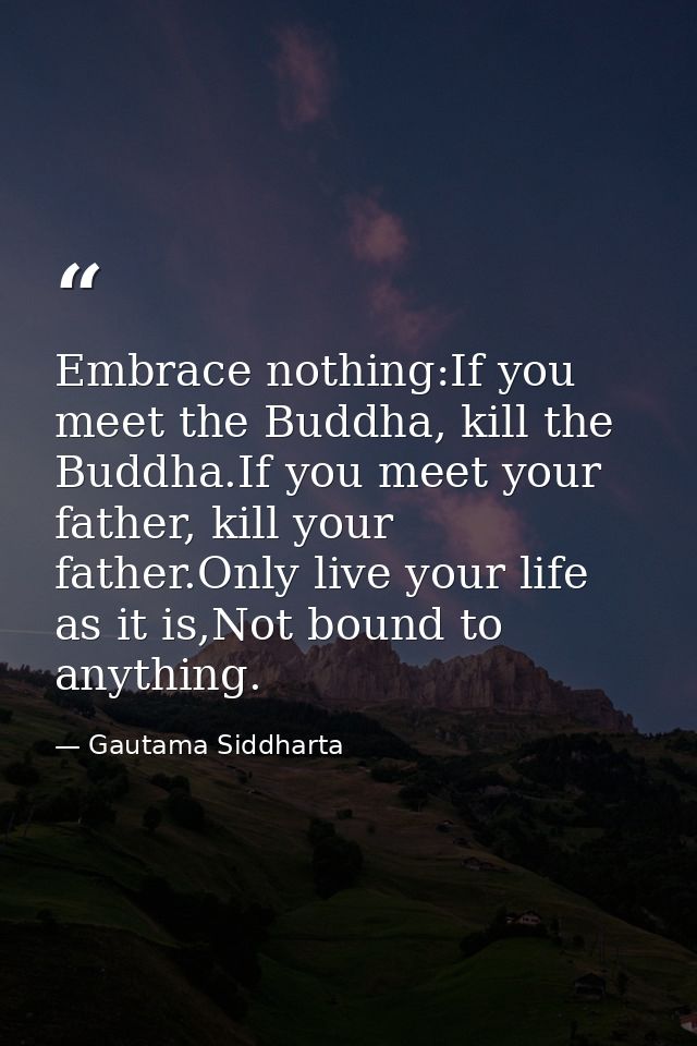 Embrace nothing:If you meet the Buddha, kill the Buddha.If you meet your father, kill your father.Only live your life as — Gautama Siddharta