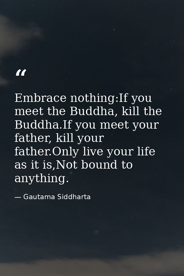 Embrace nothing:If you meet the Buddha, kill the Buddha.If you meet your father, kill your father.Only live your life as — Gautama Siddharta
