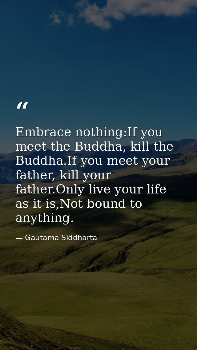 Embrace nothing:If you meet the Buddha, kill the Buddha.If you meet your father, kill your father.Only live your life as — Gautama Siddharta