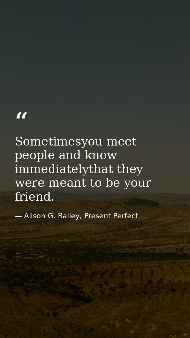 Sometimesyou meet people and know immediatelythat they were meant to be your friend. — Alison G. Bailey, Present Perfect