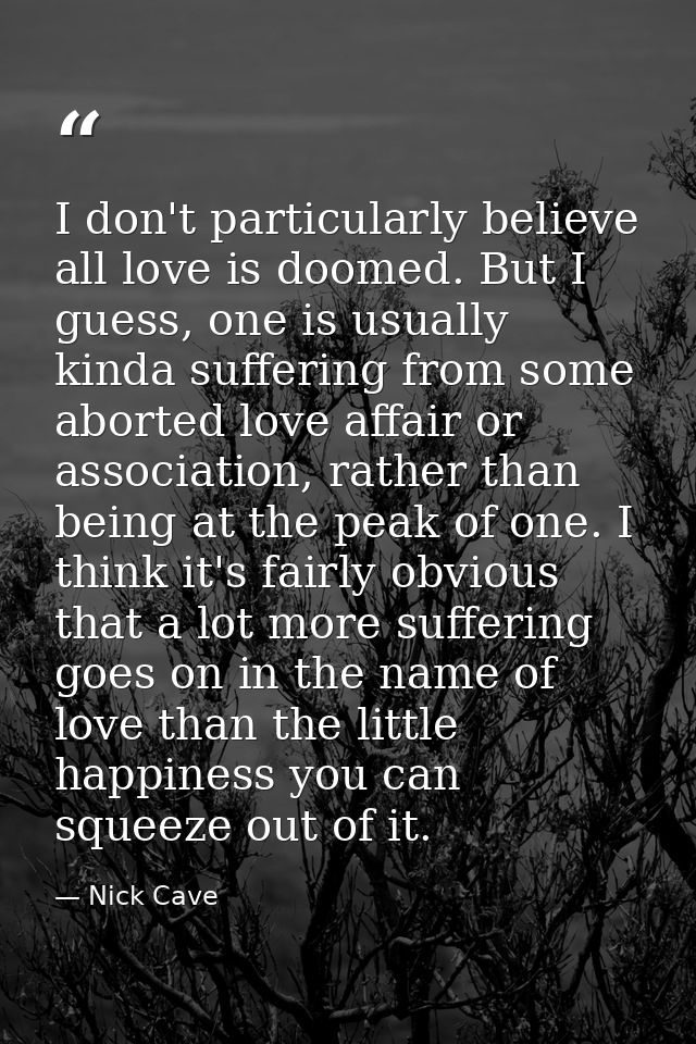 I don't particularly believe all love is doomed. But I guess, one is usually kinda suffering from some aborted love affa — Nick Cave