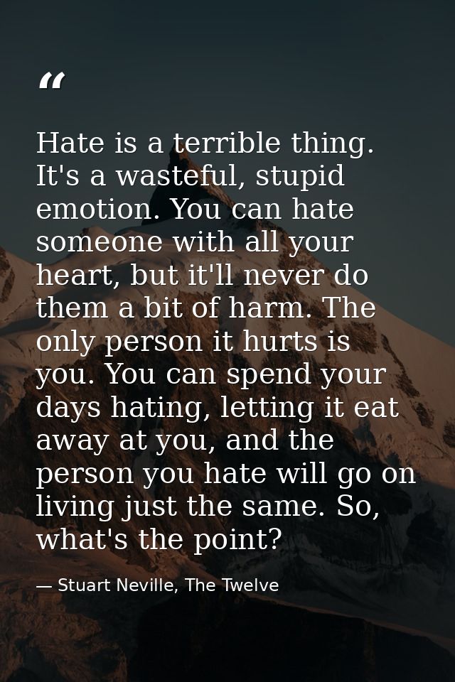 Hate is a terrible thing. It's a wasteful, stupid emotion. You can hate someone with all your heart, but it'll never do  — Stuart Neville, The Twelve