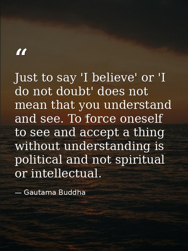 Just to say 'I believe' or 'I do not doubt' does not mean that you understand and see. To force oneself to see and accep — Gautama Buddha