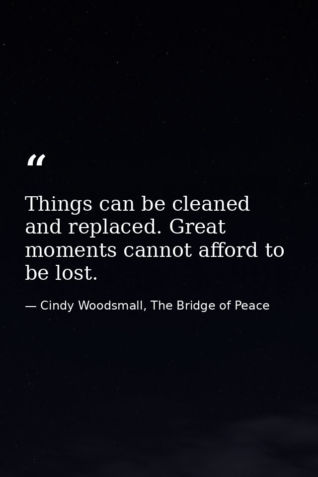 Things can be cleaned and replaced. Great moments cannot afford to be lost. — Cindy Woodsmall, The Bridge of Peace
