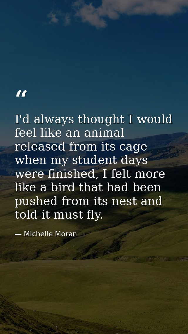 I'd always thought I would feel like an animal released from its cage when my student days were finished, I felt more li — Michelle Moran
