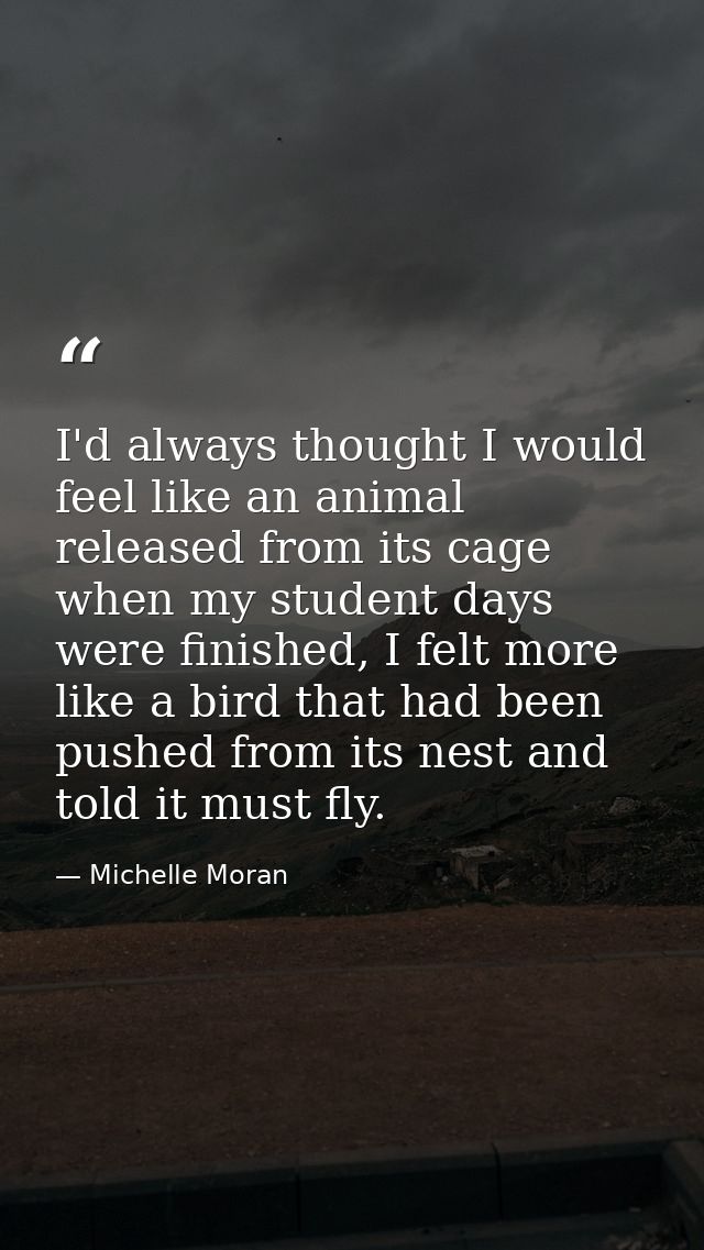 I'd always thought I would feel like an animal released from its cage when my student days were finished, I felt more li — Michelle Moran