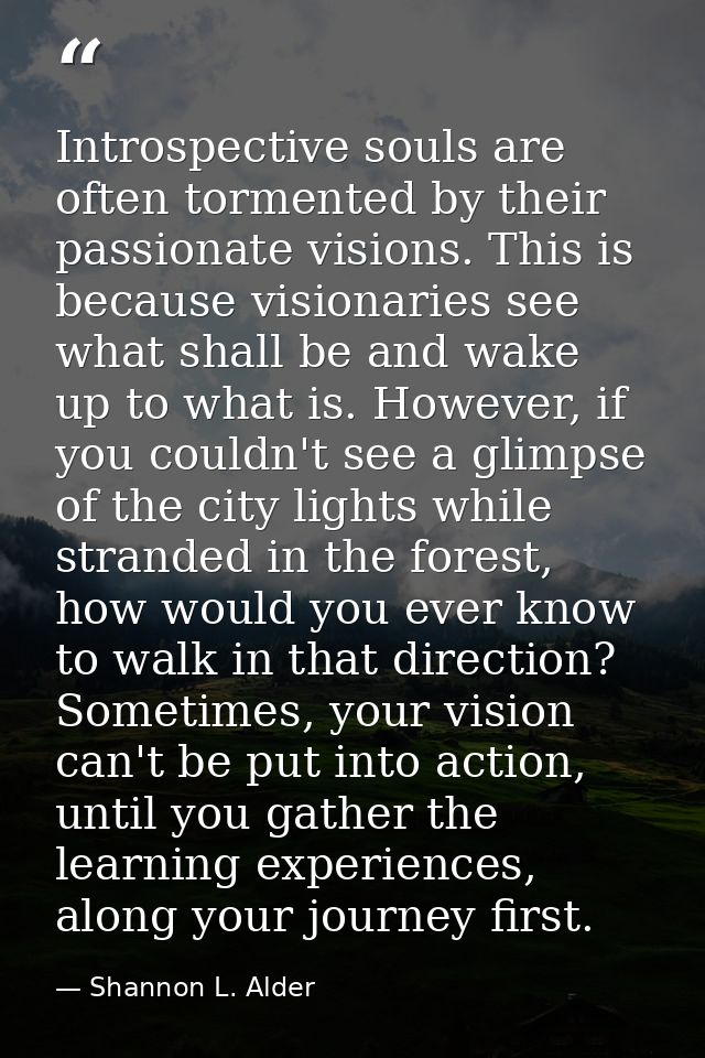 Introspective souls are often tormented by their passionate visions. This is because visionaries see what shall be and w — Shannon L. Alder