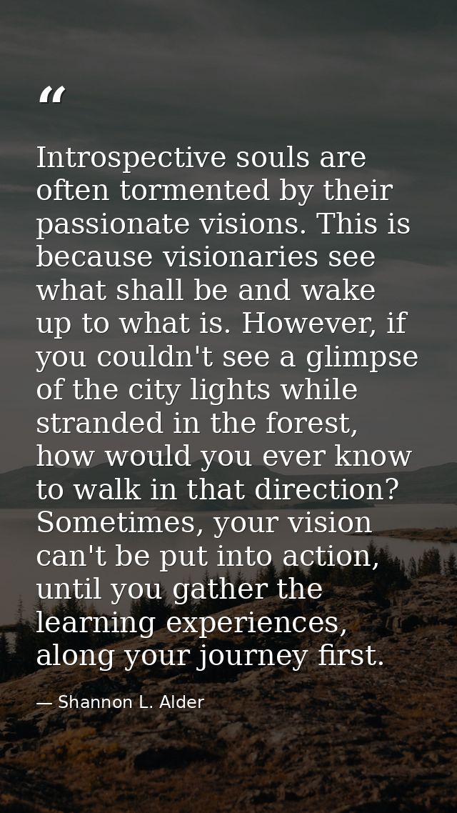 Introspective souls are often tormented by their passionate visions. This is because visionaries see what shall be and w — Shannon L. Alder