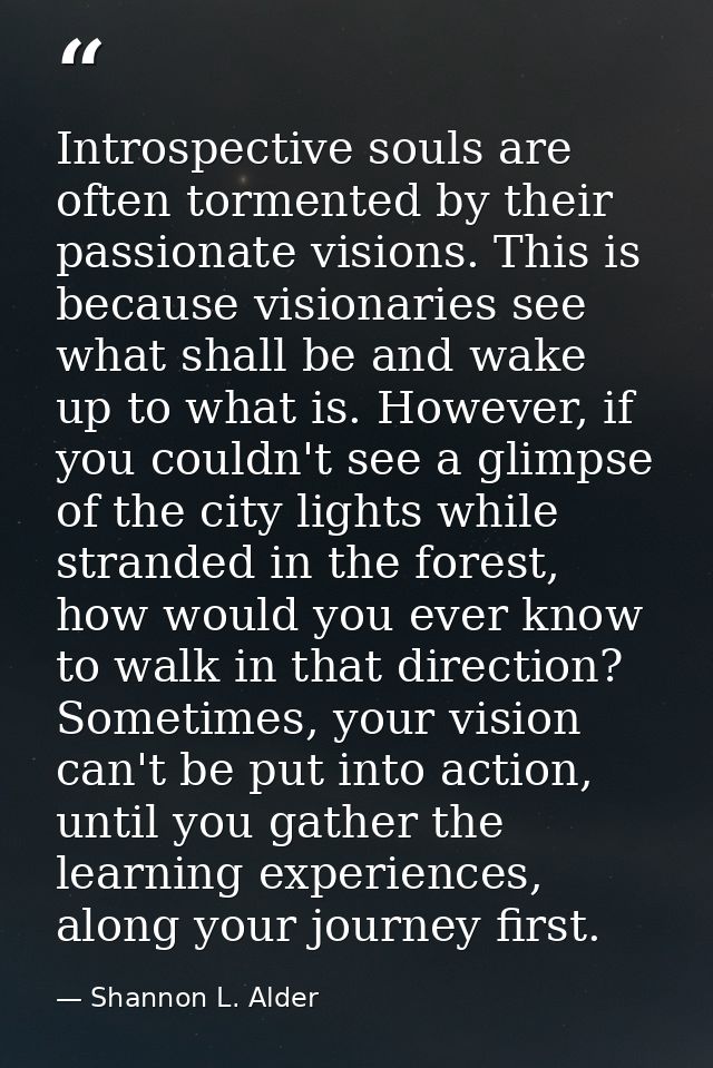 Introspective souls are often tormented by their passionate visions. This is because visionaries see what shall be and w — Shannon L. Alder