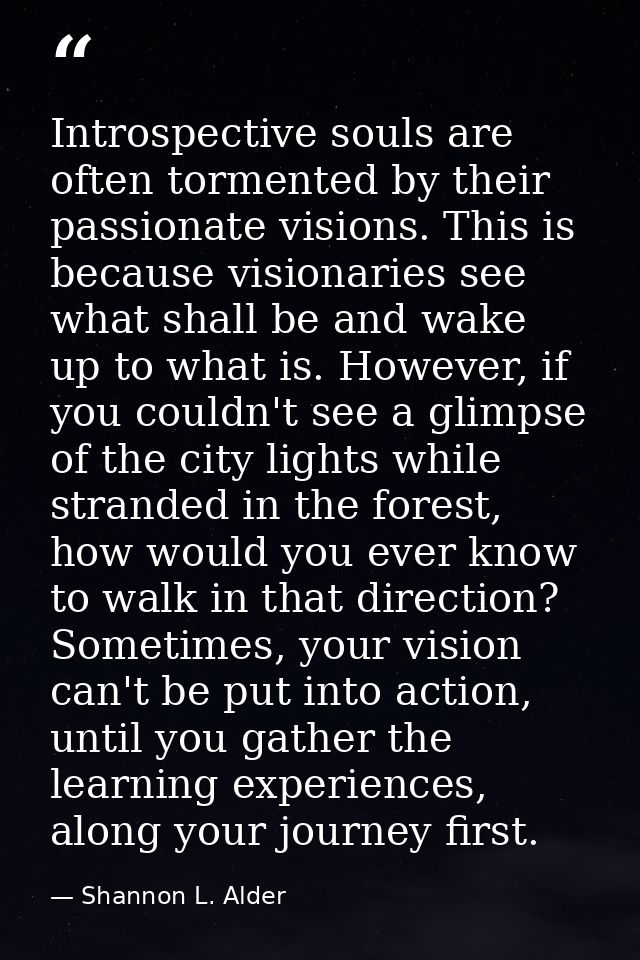 Introspective souls are often tormented by their passionate visions. This is because visionaries see what shall be and w — Shannon L. Alder