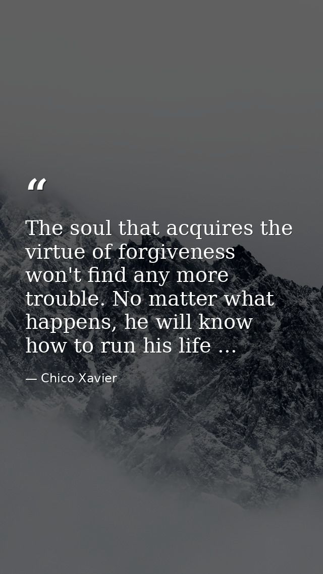The soul that acquires the virtue of forgiveness won't find any more trouble. No matter what happens, he will know how t — Chico Xavier