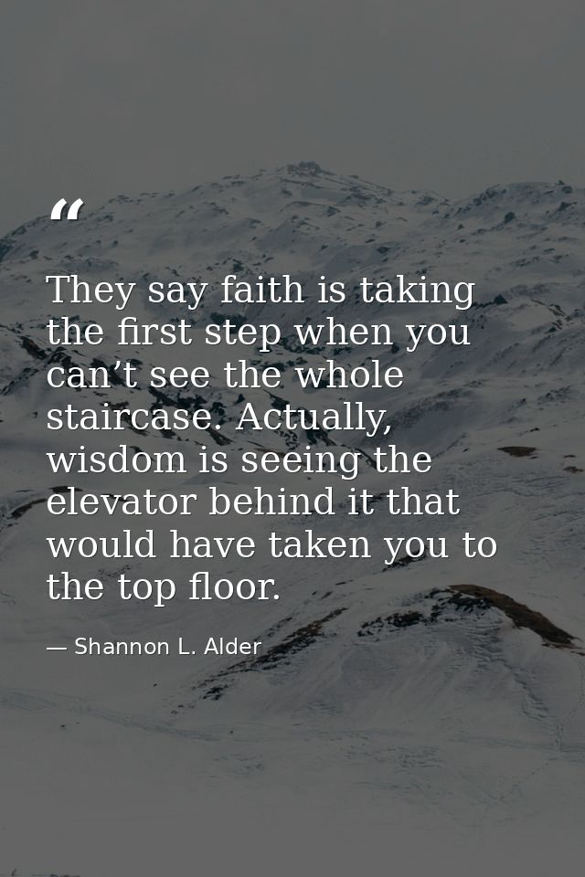 They say faith is taking the first step when you can’t see the whole staircase. Actually, wisdom is seeing the elevator  — Shannon L. Alder