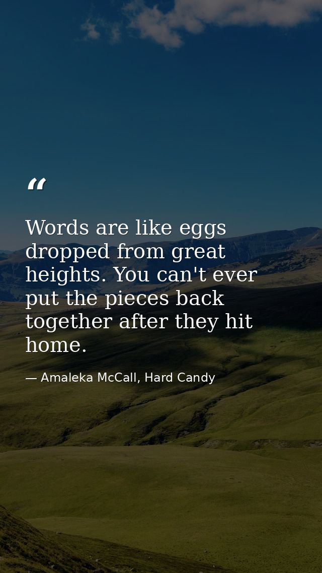 Words are like eggs dropped from great heights. You can't ever put the pieces back together after they hit home. — Amaleka McCall, Hard Candy