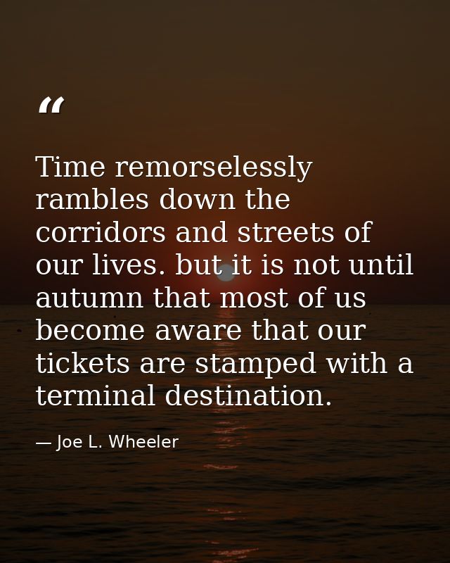 Time remorselessly rambles down the corridors and streets of our lives. but it is not until autumn that most of us becom — Joe L. Wheeler