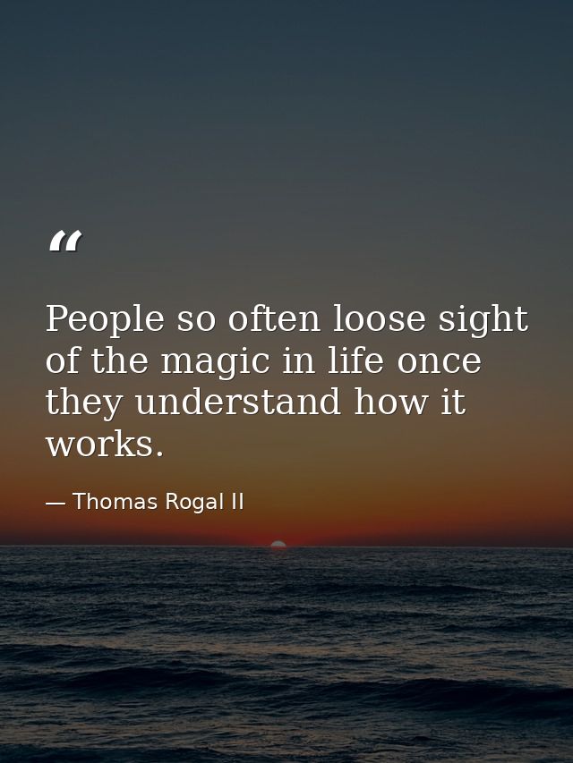 People so often loose sight of the magic in life once they understand how it works. — Thomas Rogal II