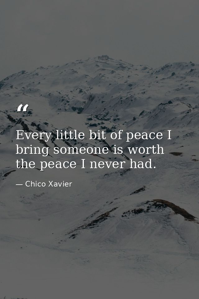 Every little bit of peace I bring someone is worth the peace I never had. — Chico Xavier