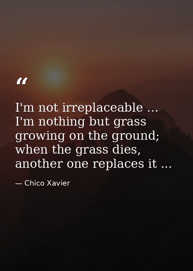 I'm not irreplaceable ... I'm nothing but grass growing on the ground; when the grass dies, another one replaces it ... — Chico Xavier