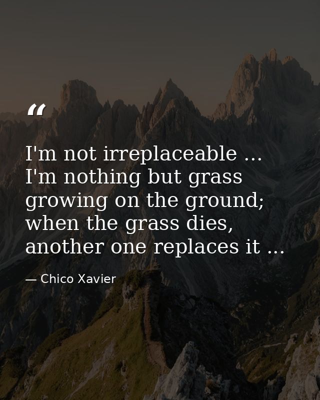 I'm not irreplaceable ... I'm nothing but grass growing on the ground; when the grass dies, another one replaces it ... — Chico Xavier