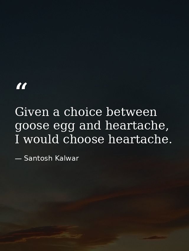 Given a choice between goose egg and heartache, I would choose heartache. — Santosh Kalwar