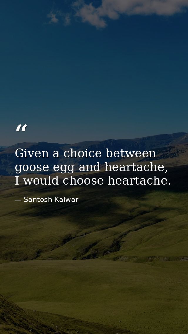 Given a choice between goose egg and heartache, I would choose heartache. — Santosh Kalwar