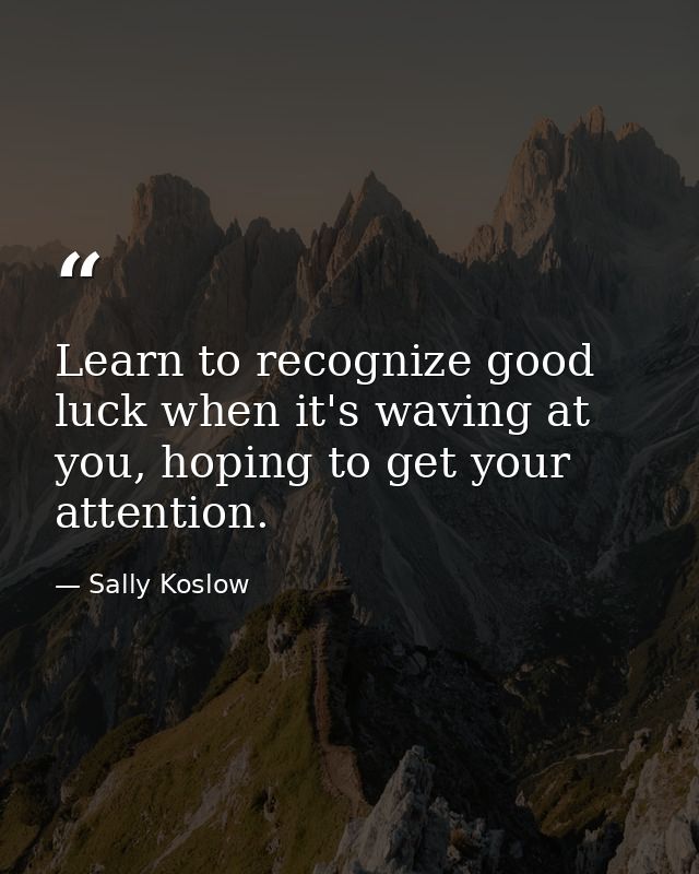 Learn to recognize good luck when it's waving at you, hoping to get your attention. — Sally Koslow