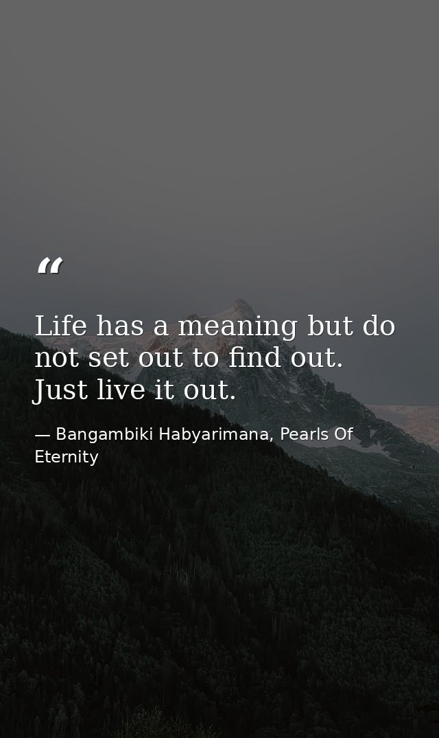 Life has a meaning but do not set out to find out. Just live it out. — Bangambiki Habyarimana, Pearls Of Eternity