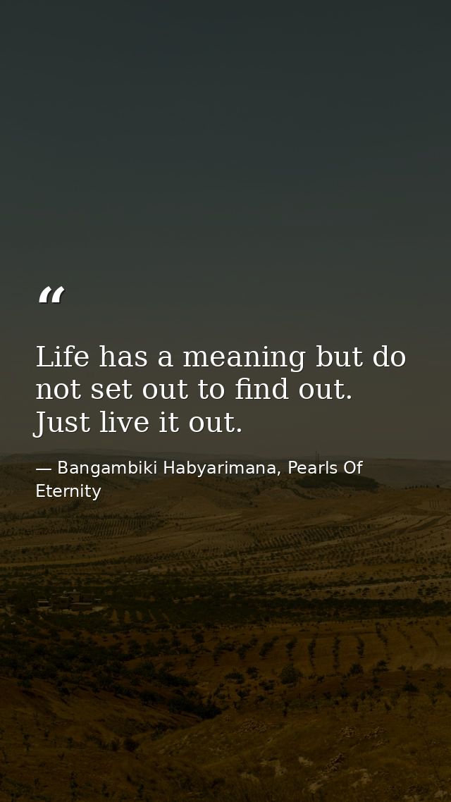 Life has a meaning but do not set out to find out. Just live it out. — Bangambiki Habyarimana, Pearls Of Eternity