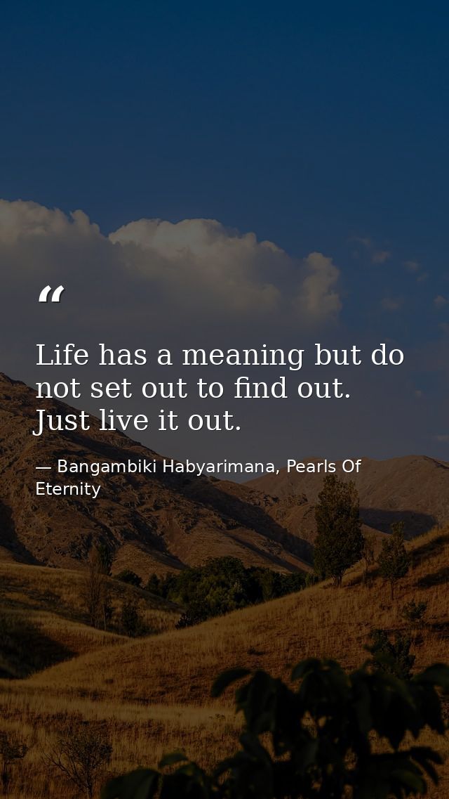 Life has a meaning but do not set out to find out. Just live it out. — Bangambiki Habyarimana, Pearls Of Eternity
