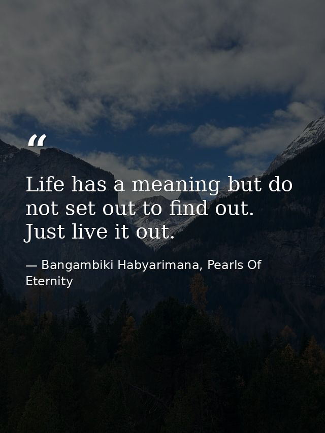 Life has a meaning but do not set out to find out. Just live it out. — Bangambiki Habyarimana, Pearls Of Eternity