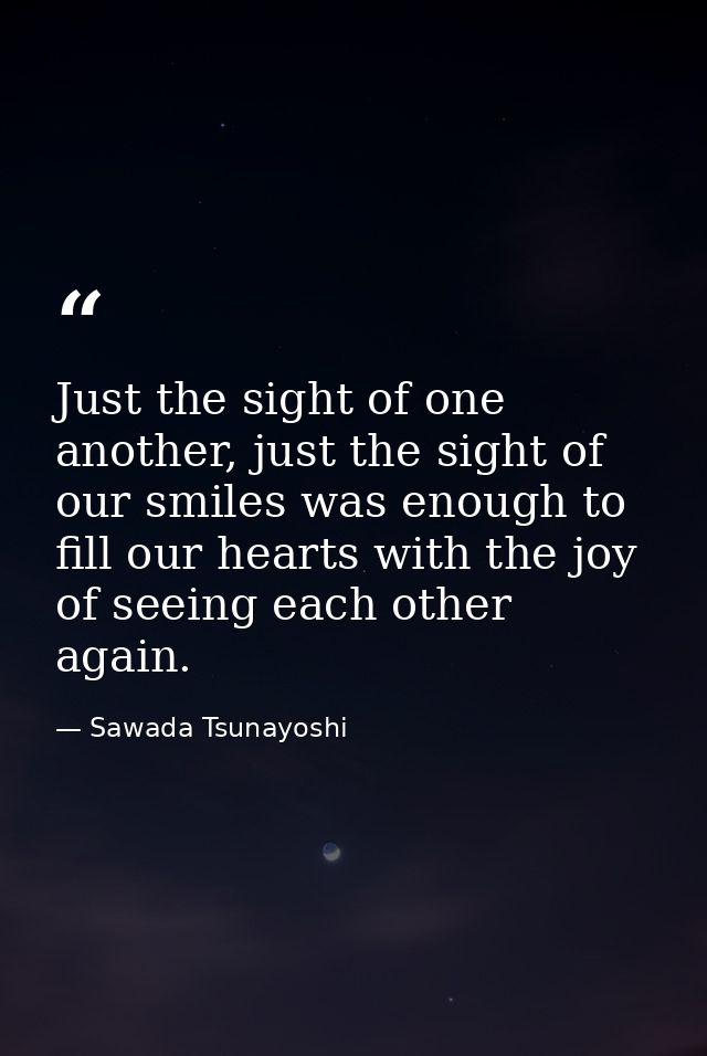 Just the sight of one another, just the sight of our smiles was enough to fill our hearts with the joy of seeing each ot — Sawada Tsunayoshi