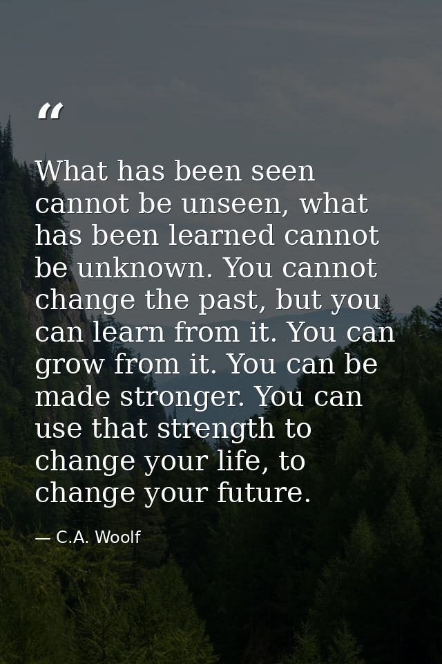 What has been seen cannot be unseen, what has been learned cannot be unknown. You cannot change the past, but you can le — C.A. Woolf