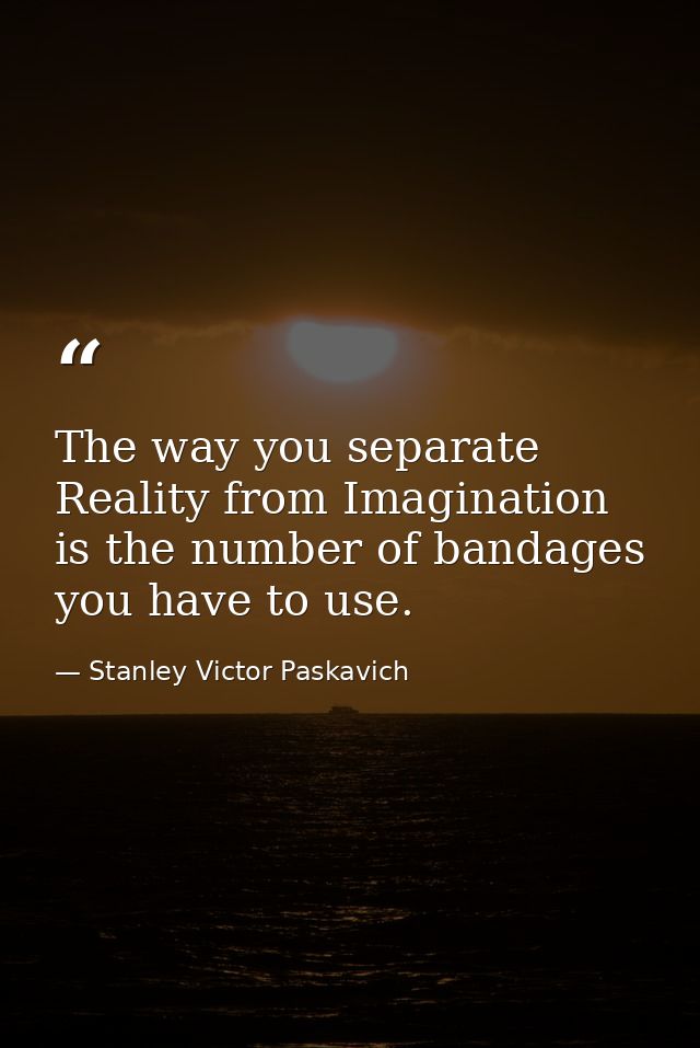 The way you separate Reality from Imagination is the number of bandages you have to use. — Stanley Victor Paskavich