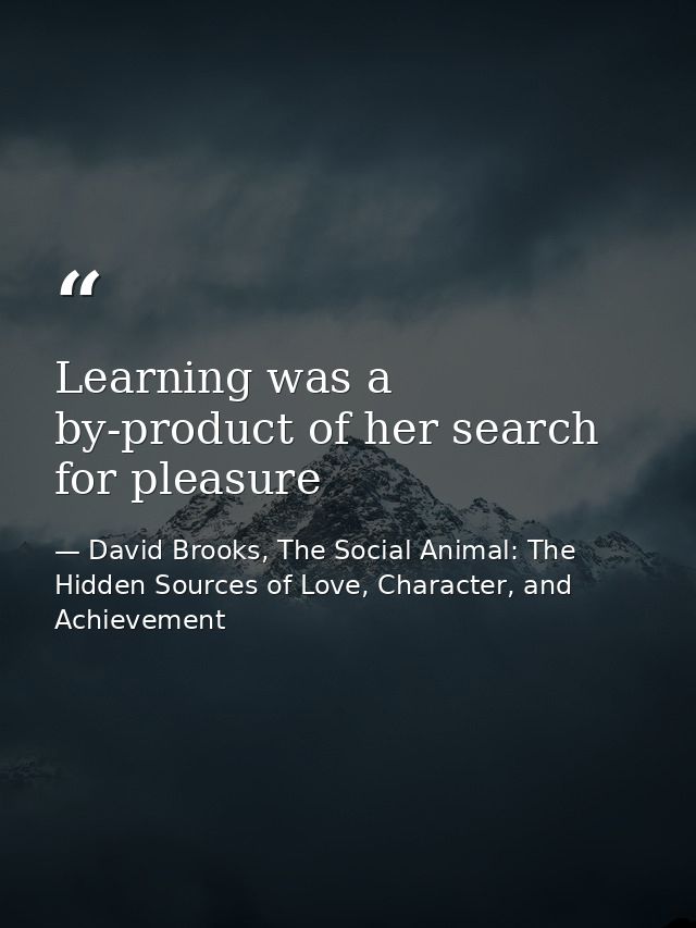 Learning was a by-product of her search for pleasure — David Brooks, The Social Animal: The Hidden Sources of Love, Character, and Achievement