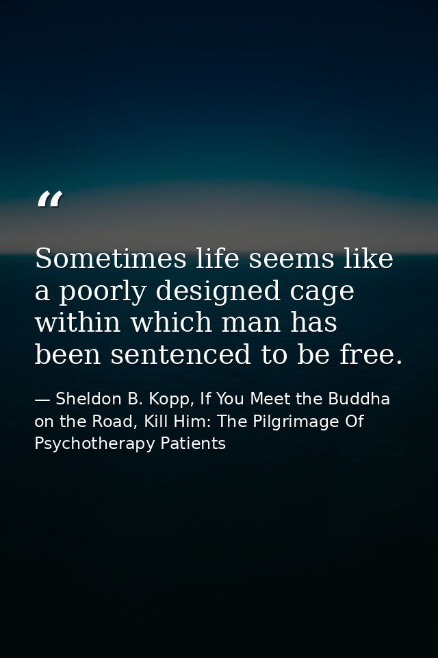 Sometimes life seems like a poorly designed cage within which man has been sentenced to be free. — Sheldon B. Kopp, If You Meet the Buddha on the Road, Kill Him: The Pilgrimage Of Psychotherapy Patients