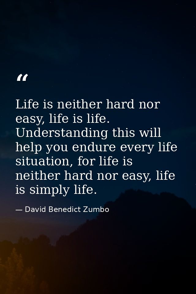 Life is neither hard nor easy, life is life. Understanding this will help you endure every life situation, for life is n — David Benedict Zumbo