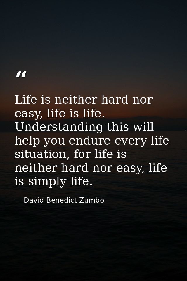 Life is neither hard nor easy, life is life. Understanding this will help you endure every life situation, for life is n — David Benedict Zumbo