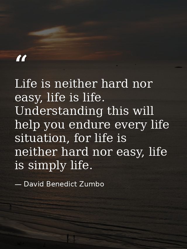 Life is neither hard nor easy, life is life. Understanding this will help you endure every life situation, for life is n — David Benedict Zumbo