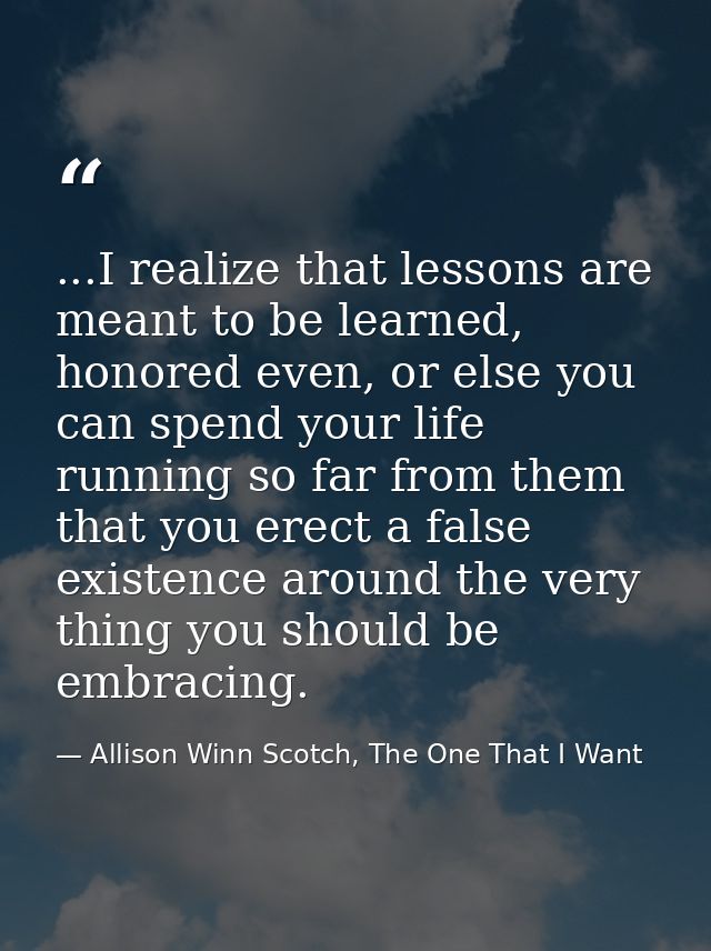 ...I realize that lessons are meant to be learned, honored even, or else you can spend your life running so far from the — Allison Winn Scotch, The One That I Want