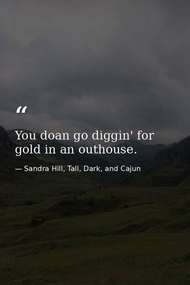 You doan go diggin' for gold in an outhouse. — Sandra Hill, Tall, Dark, and Cajun