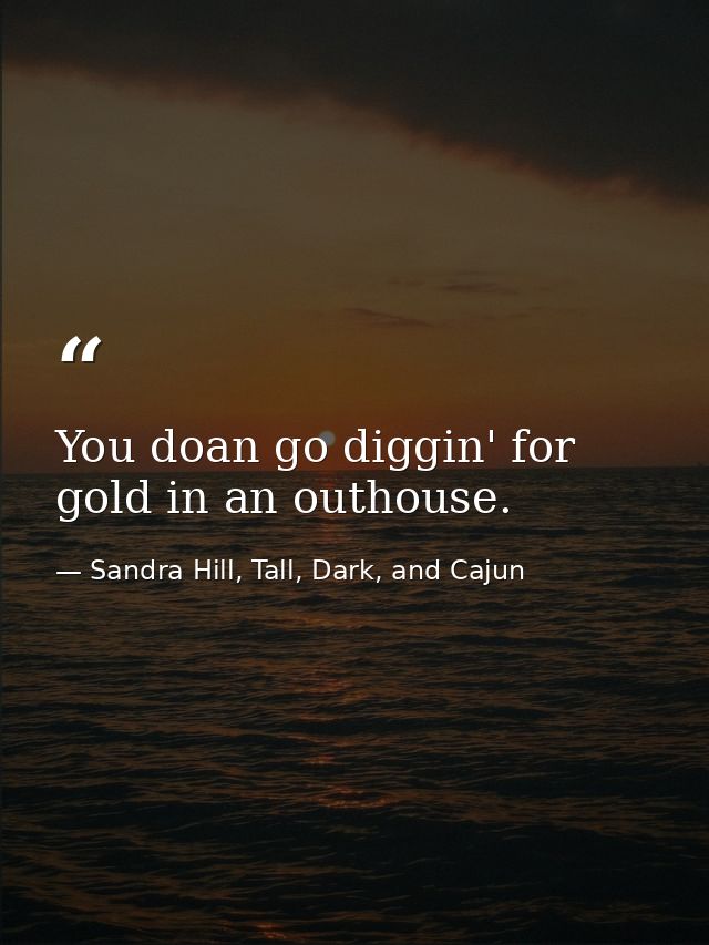 You doan go diggin' for gold in an outhouse. — Sandra Hill, Tall, Dark, and Cajun