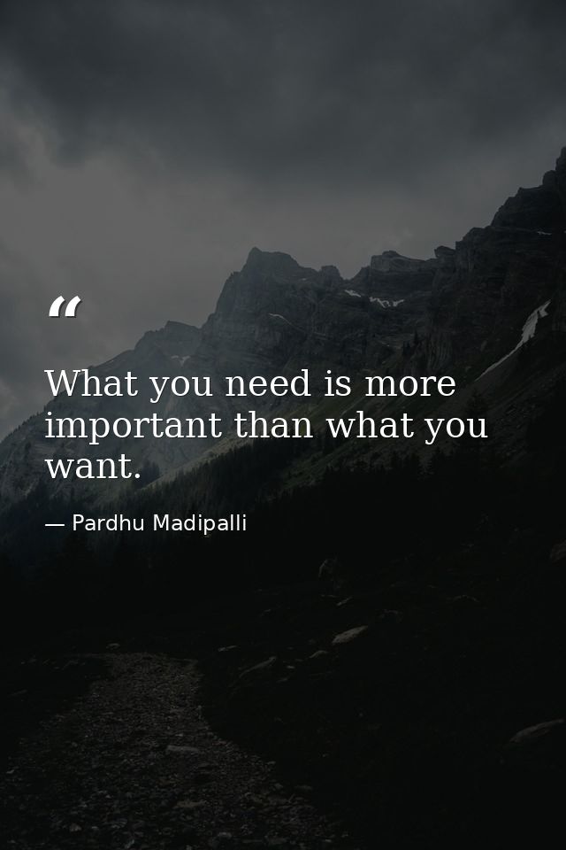 What you need is more important than what you want. — Pardhu Madipalli