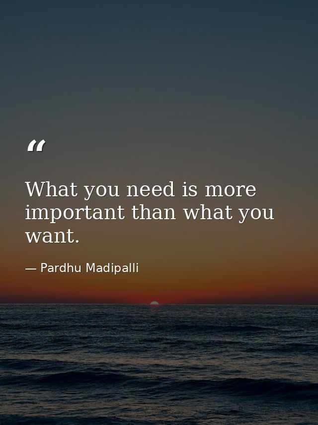 What you need is more important than what you want. — Pardhu Madipalli