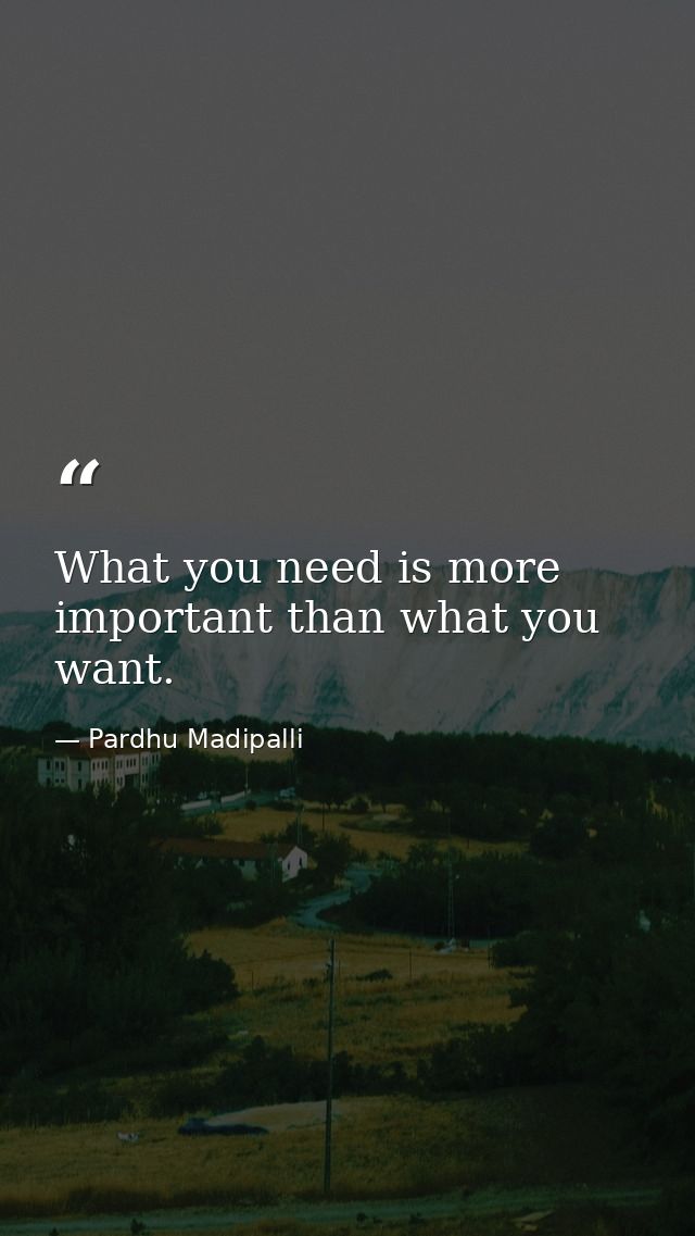 What you need is more important than what you want. — Pardhu Madipalli