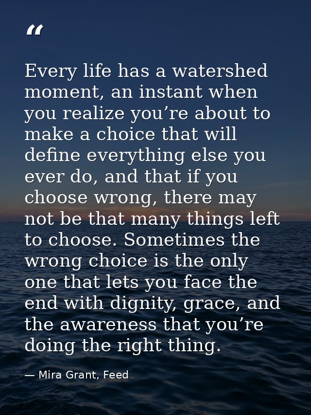 Every life has a watershed moment, an instant when you realize you’re about to make a choice that will define everything — Mira Grant, Feed