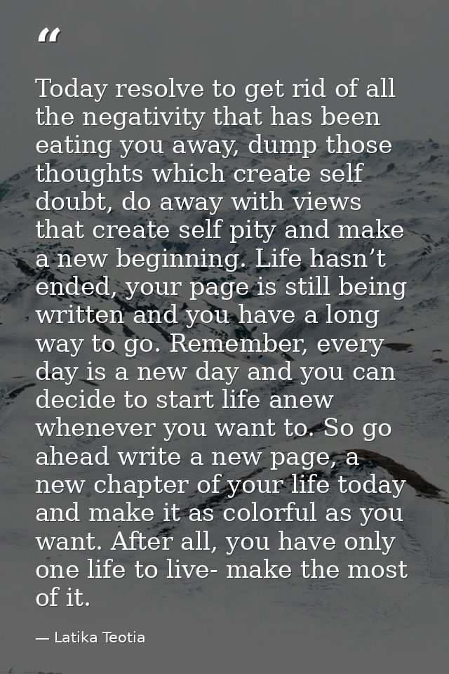 Today resolve to get rid of all the negativity that has been eating you away, dump those thoughts which create self doub — Latika Teotia