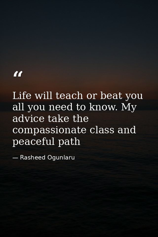 Life will teach or beat you all you need to know. My advice take the compassionate class and peaceful path — Rasheed Ogunlaru