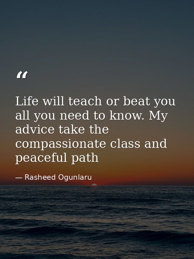 Life will teach or beat you all you need to know. My advice take the compassionate class and peaceful path — Rasheed Ogunlaru