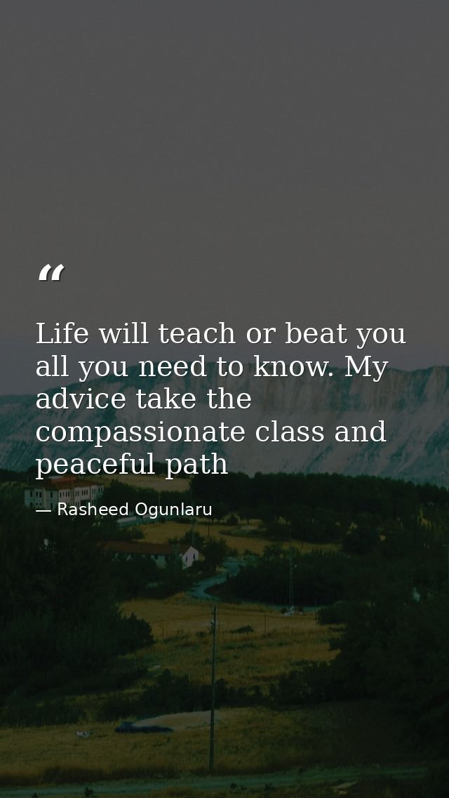 Life will teach or beat you all you need to know. My advice take the compassionate class and peaceful path — Rasheed Ogunlaru
