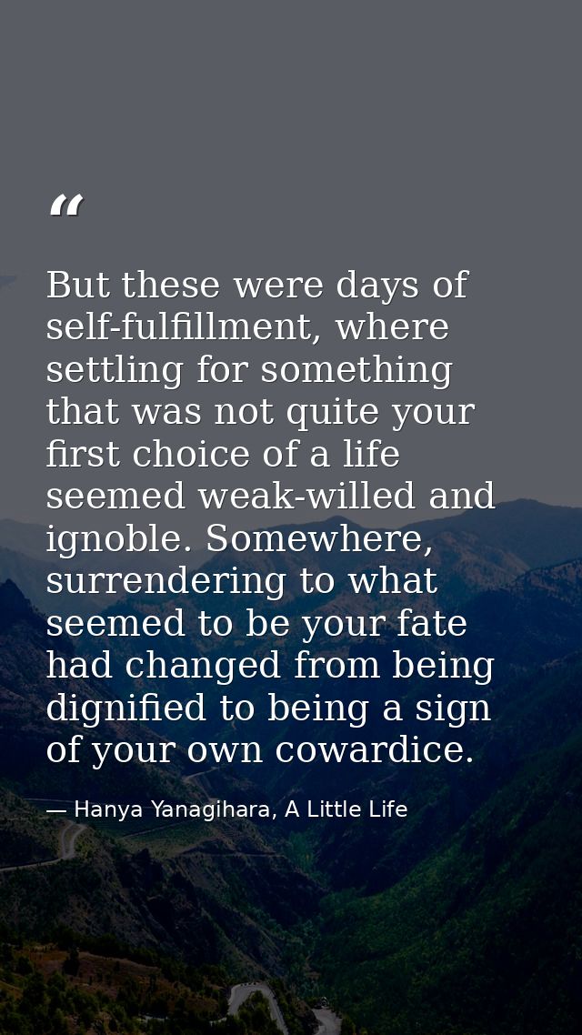 But these were days of self-fulfillment, where settling for something that was not quite your first choice of a life see — Hanya Yanagihara, A Little Life